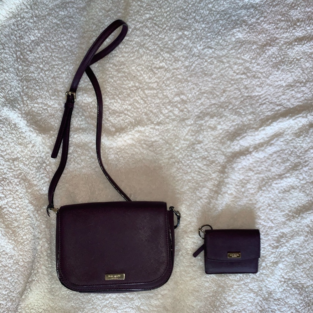 Plum Kate Spade Crossbody & Plum Key Ring Wallet